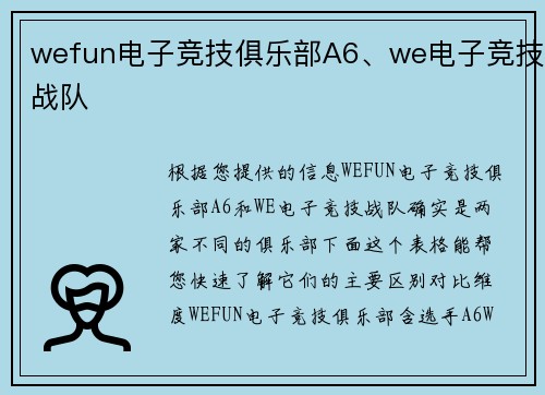 wefun电子竞技俱乐部A6、we电子竞技战队
